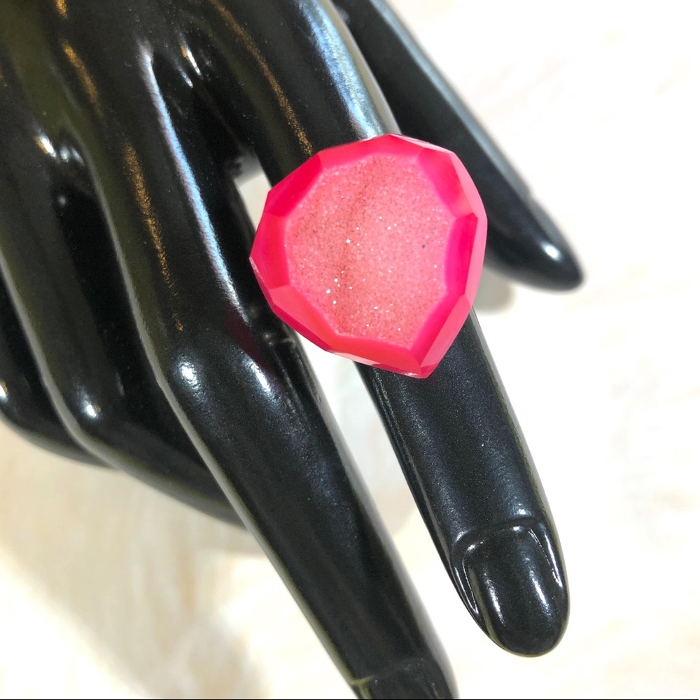 Neon Red Druzy Quartz and Sterling silver ring.